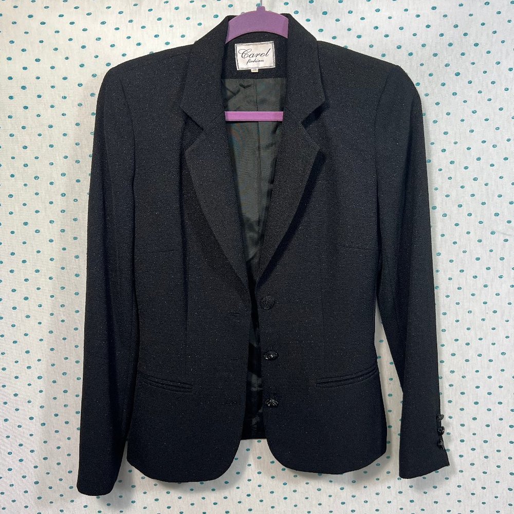 Carol Fashion Vintage Sparkly Black 3-Button Collared Blazer